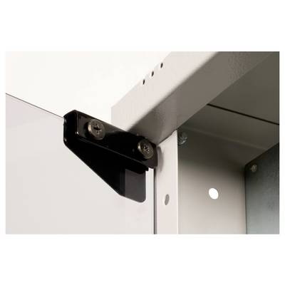 'Gedetailleerde opname van een metalen verbinding met schroeven aan een behuizing of frame.'