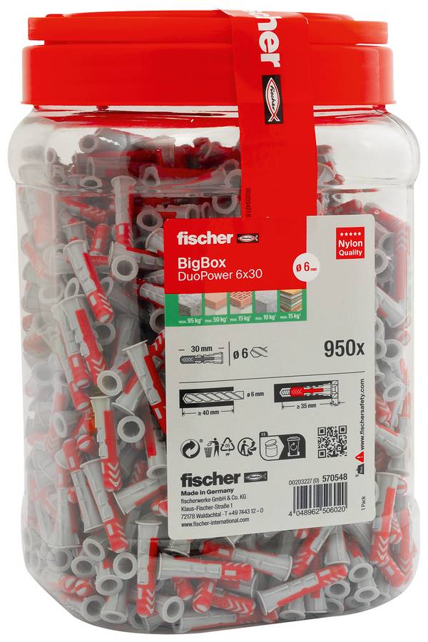 Fischer 570548 DuoPower Pluggenset 30 mm 6 mm 950 stuk(s)