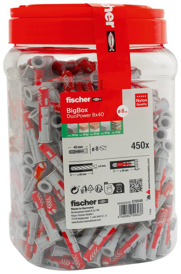 Fischer 570549 DuoPower Pluggenset 40 mm 8 mm 450 stuk(s)