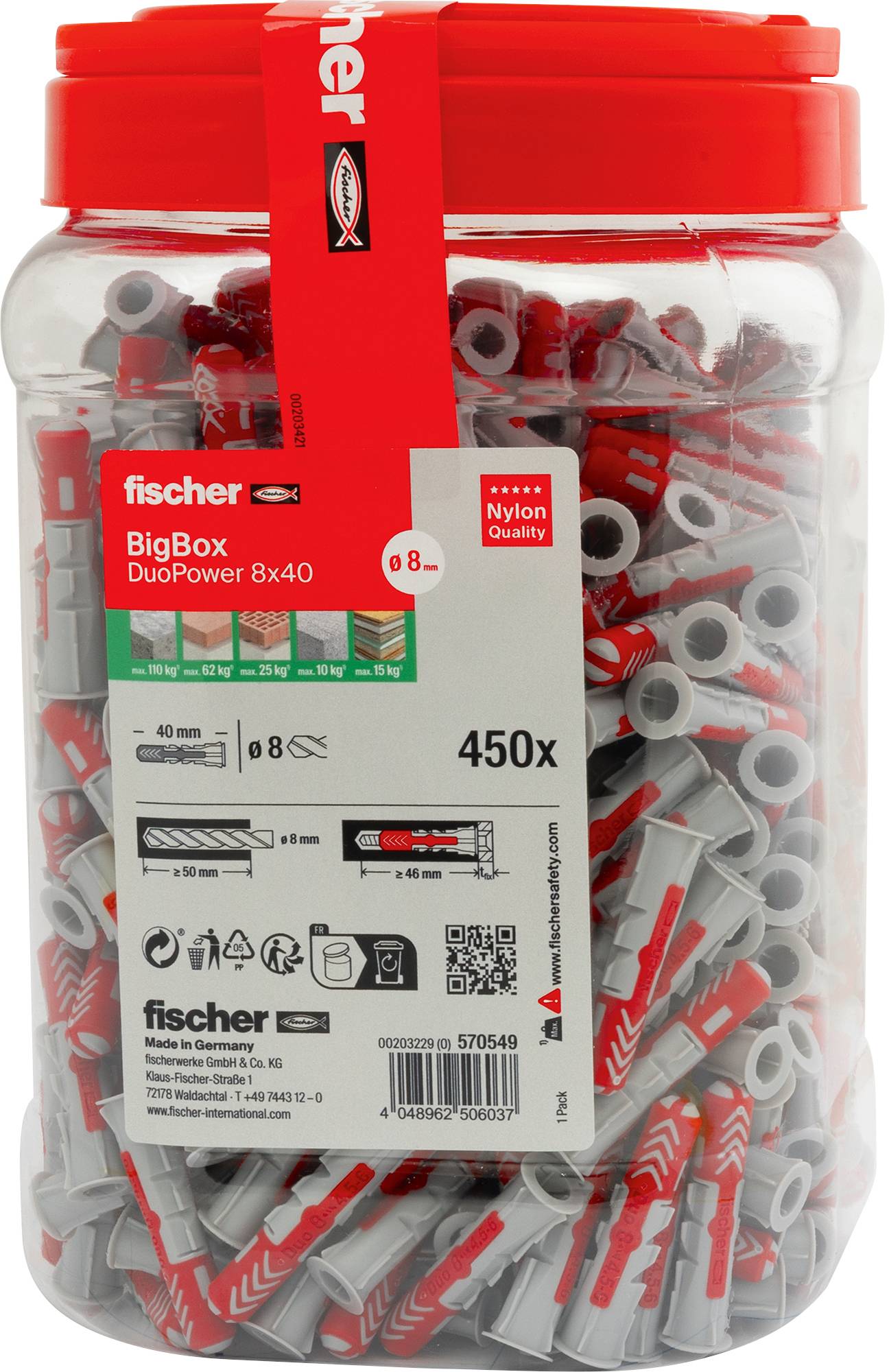 Fischer 570549 DuoPower Pluggenset 40 mm 8 mm 450 stuk(s)-5