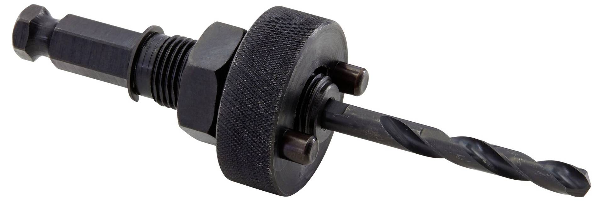 Een gatenzaag-boorkop met boor, klaar voor gebruik in een boormachine om nauwkeurige uitsnedes in materialen te maken.