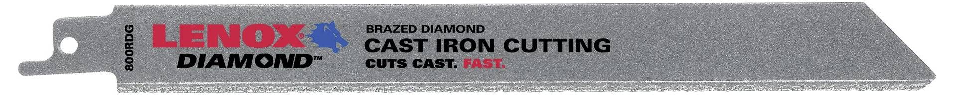 'Zaagblad voor gietijzerzagen, merk Lenox Diamond, 8 TPI. Opmerking: Blad type- en materiaalinformatie in het Engels.'