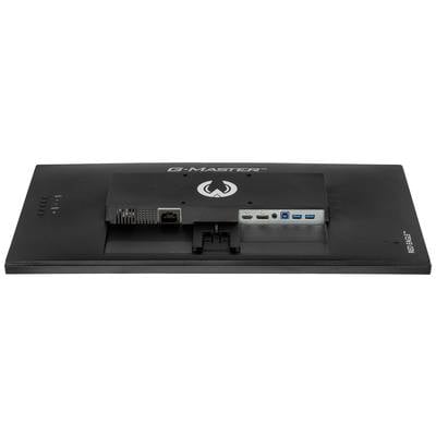 'Achterkant van een monitor met zichtbare aansluitingen: VGA, HDMI, DisplayPort, USB.'