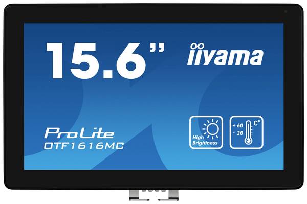 Iiyama ProLite OTF1616MC-B1 Touchscreen monitor Energielabel: E (A - G)  39.6 cm (15.6 inch) 1920 x 1080 Pixel 16:9 25 ms HDMI, DisplayPort, RJ45, VGA, Audio-Line-out VA LCD