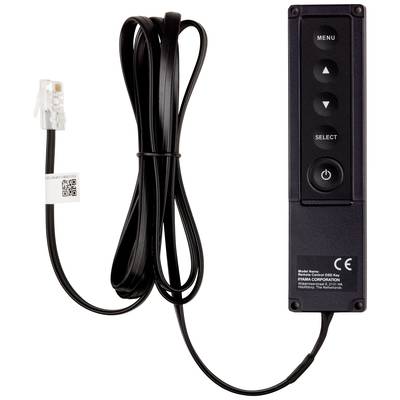 Zwart kabel met rechthoekig bedieningspaneel. Het bedieningspaneel heeft drie toetsen: 'Menu', 'Select' en 'Power'. Een witte stekker bevindt zich aan het andere uiteinde.
