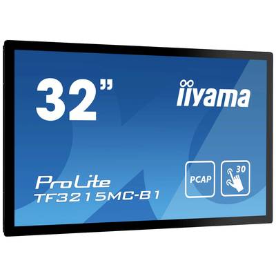 Een 32-inch touchscreen-monitor van iiyama, model 'ProLite TF3215MC-B1', met PCAP-technologie voor interactieve toepassingen.