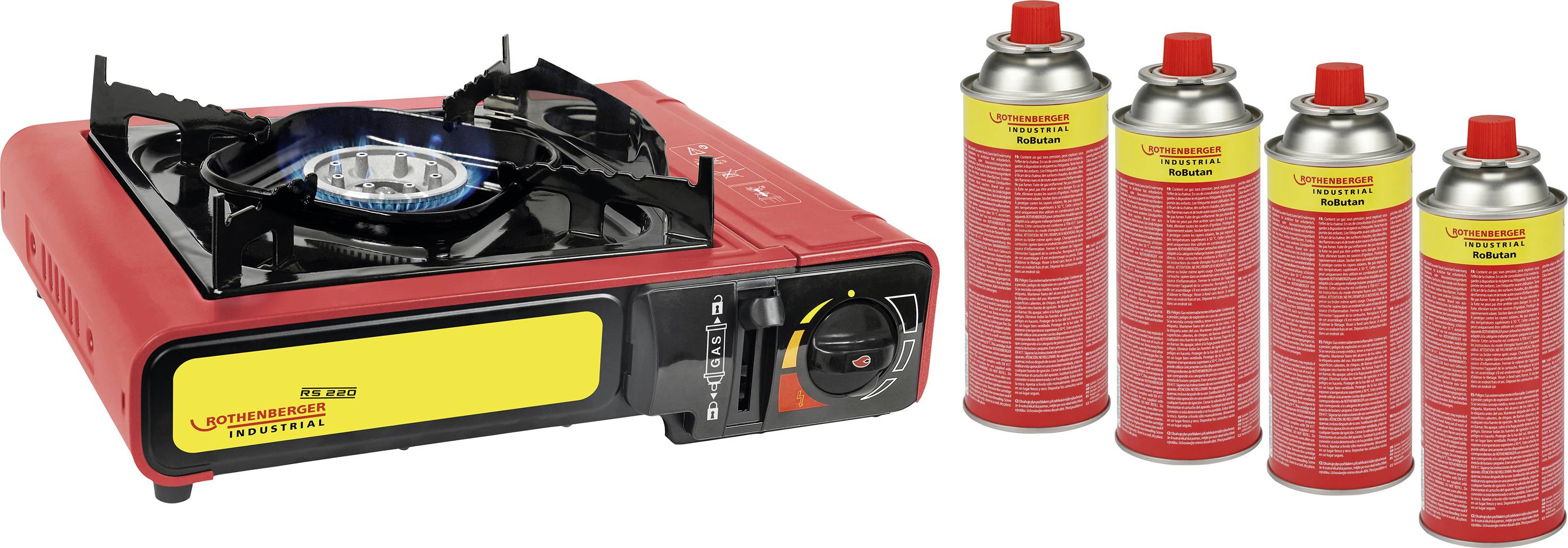 Rothenberger Industrial Gas Camping-kooktoestel Gourmet Piezo RS 220 + RoButan 220g 1500004214 RVS