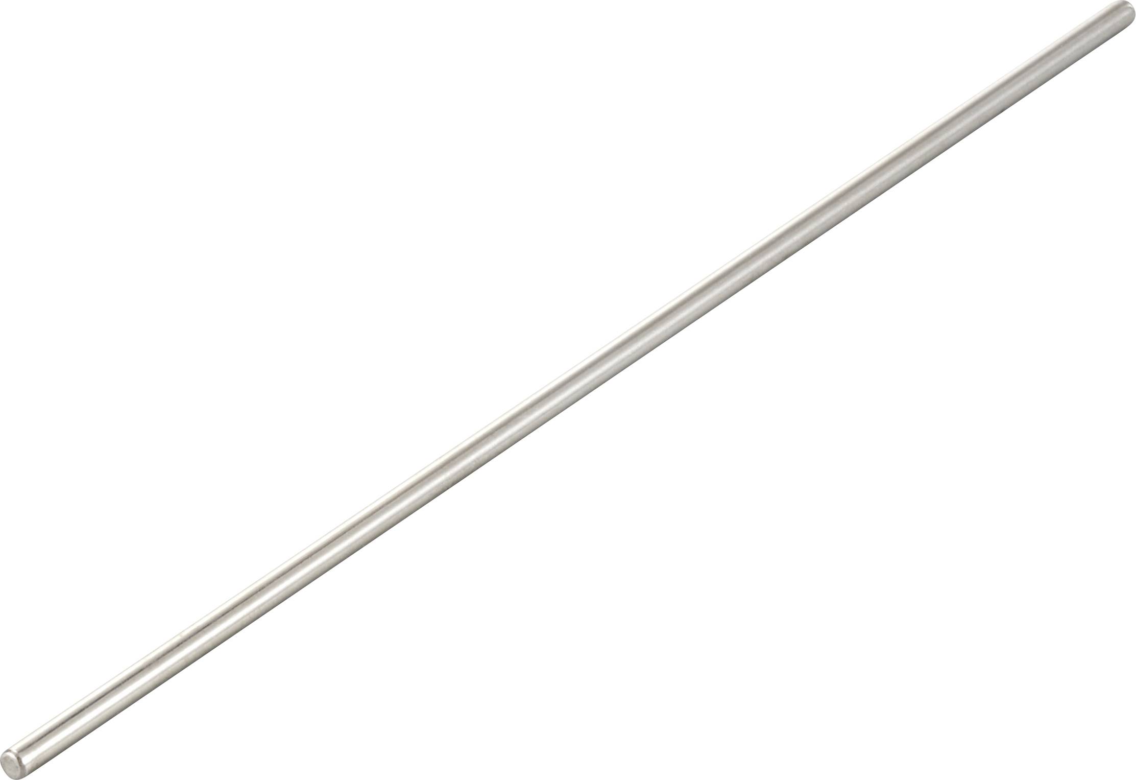 Een lange, smalle, zilveren metalen staaf, diagonaal geplaatst van linksonder naar rechtsboven, op een witte achtergrond.