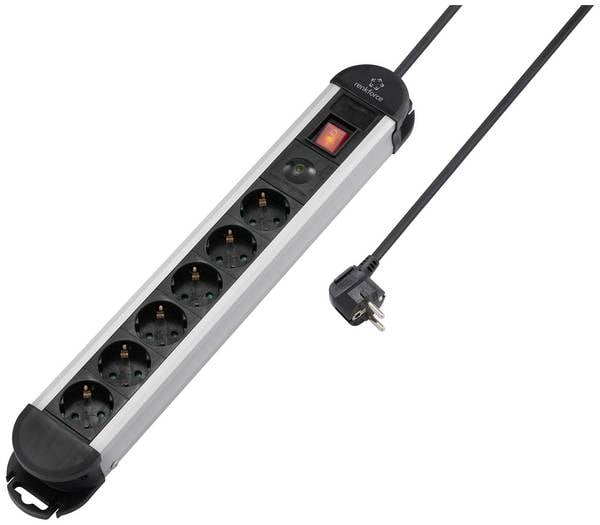 Renkforce RF-6417718 Overspanningsveilige stekkerdoos 6-voudig Zwart, Aluminium Randaarde stekker 1 stuk(s)
