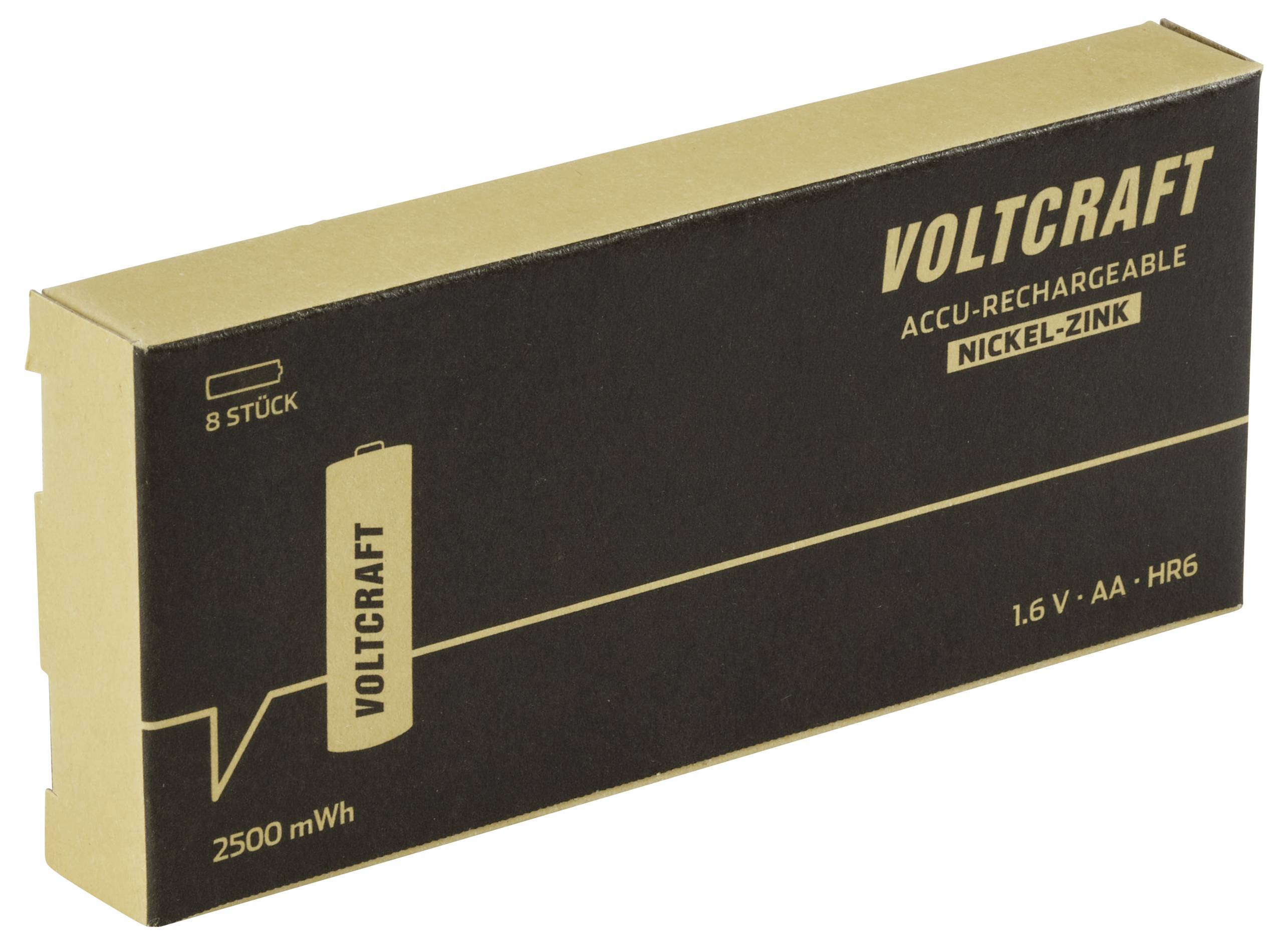 'Voltcraft' Accu's, 8 stuks, oplaadbaar, Nikkel-Zink, 1,6V AA - HR6, 2500 mWh.