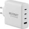 Een wit oplaadapparaat met vier USB-poorten, drie USB-C en één USB-A. Opschrift 'VOLTCRAFT UC-3C1A140W01'.