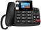 Zwart vaste telefoontoestel met grote toetsen, display toont de tijd '10:06' en menu-items 'Berichten' en 'Telefoon'.