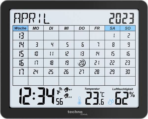 Techno Line WT2600 Zendergestuurd Kalender Zwart Alarmtijden 2