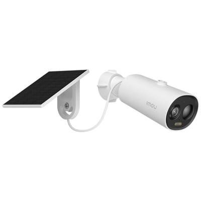 Witte bewakingscamera met zonnepaneel, geschikt voor buitengebruik met duurzame stroomvoorziening.