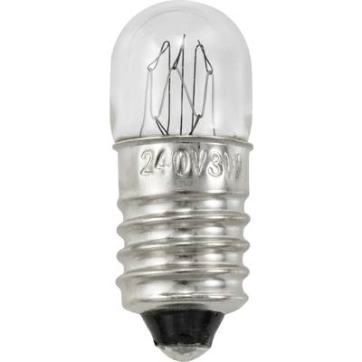 Een gloeilamp met een zilveren schroeffitting en een glazen behuizing waarop '240V 3W' is gegraveerd, geeft de elektrische specificatie aan.
