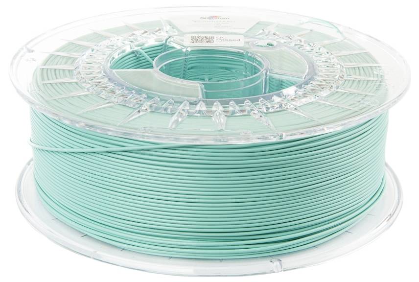 Een transparante spoel met turkoois 3D-printfilament. Ideaal voor 3D-printen van kunststofobjecten.