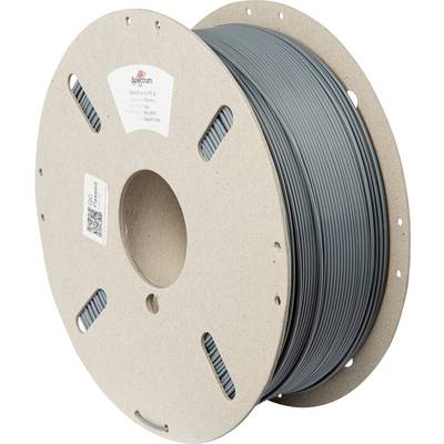 Grote spoel grijs 3D-printerfilament van PLA, zijaanzicht, merklabel zichtbaar.