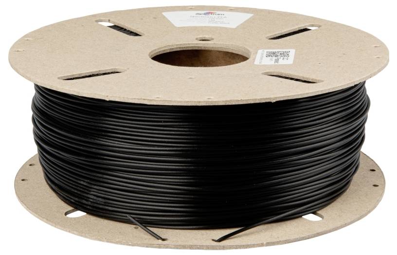 Zwarte elektriciteitskabel op een grote houten spoel; geschikt voor elektrische installaties.