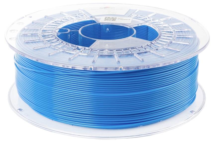 Spoel met blauw 3D-printfilament, geschikt voor technische of creatieve projecten.