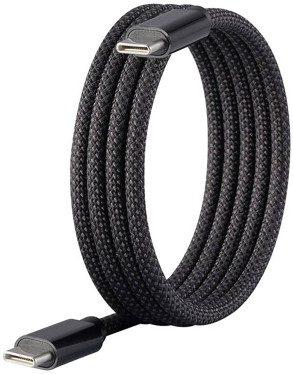 Renkforce RF-6437920 USB-kabel USB 2.0 USB-C stekker, USB-C stekker 1.00 m Zwart Met magnetische opwikkeling, Stoffen mantel