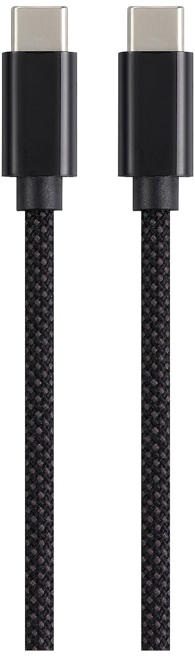 Twee zwarte USB-C-kabels met gevlochten mantel, naast elkaar gelegen.