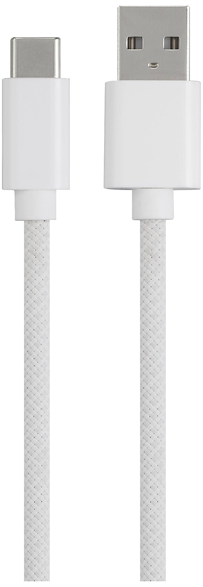 Een wit USB-kabel met USB-A- en USB-C-aansluitingen.