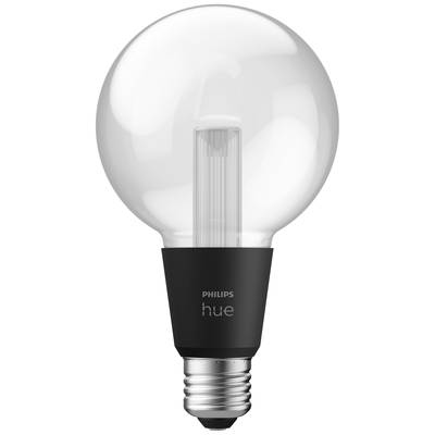 Een Philips Hue lamp met zwarte fitting die in een ruimte wordt gebruikt om een individuele lichtsfeer te creëren.