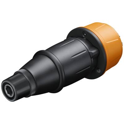 Een oranje-zwarte stekkeradapter met gestructureerd ontwerp, geschikt voor industriële toepassingen.