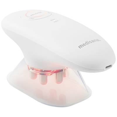 Een elektrisch massageapparaat met zuigeffect en rood licht voor huidversteviging, van het merk 'Medisana', in wit design.