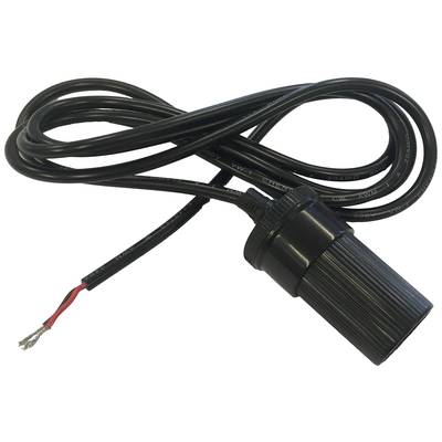 'Zwart, opgerold kabel met een zwarte stekker aan het ene uiteinde en blootliggende draden aan het andere uiteinde.'