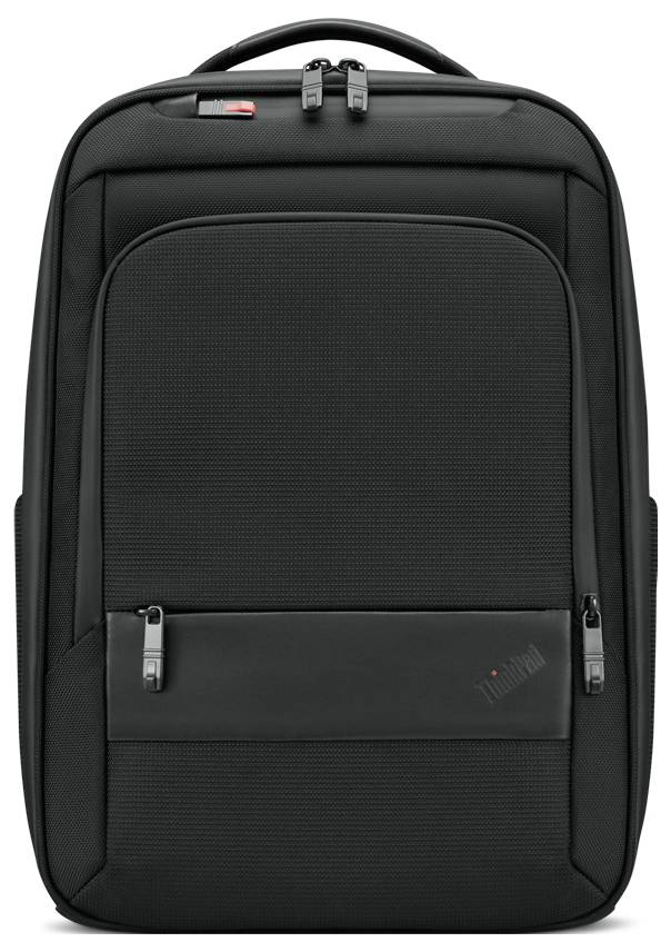 Een zwarte rugzak met meerdere ritsvakken. Strak design, geschikt voor laptops en dagelijkse spullen.