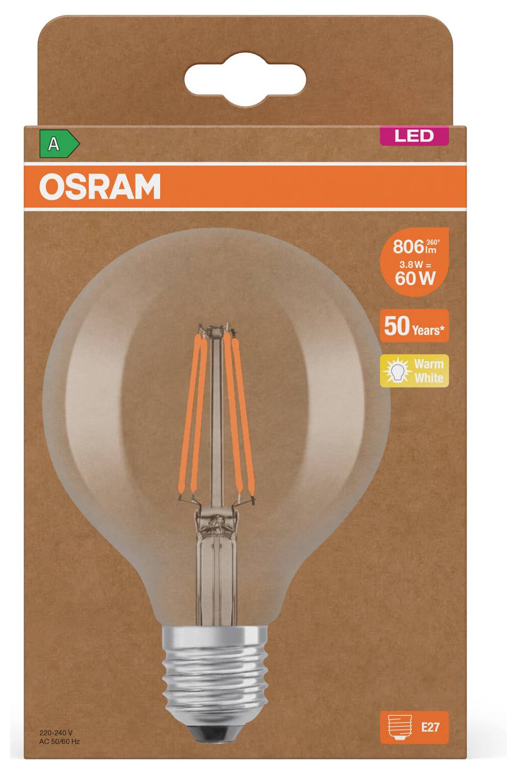 OSRAM HOMELIGHTING 4099854235436 LED-lamp Energielabel A (A - G) E27 Globe 3.8 W = 60 W Warmwit (Ø x h) 95 mm x 95 mm Filament / Retro-LED 1 stuk(s) – Foto 2 van 2