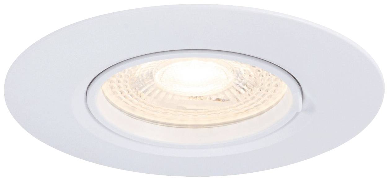 Rond, wit LED-inbouwarmatuur met zichtbare lamp in het midden, geschikt voor plafondmontage.