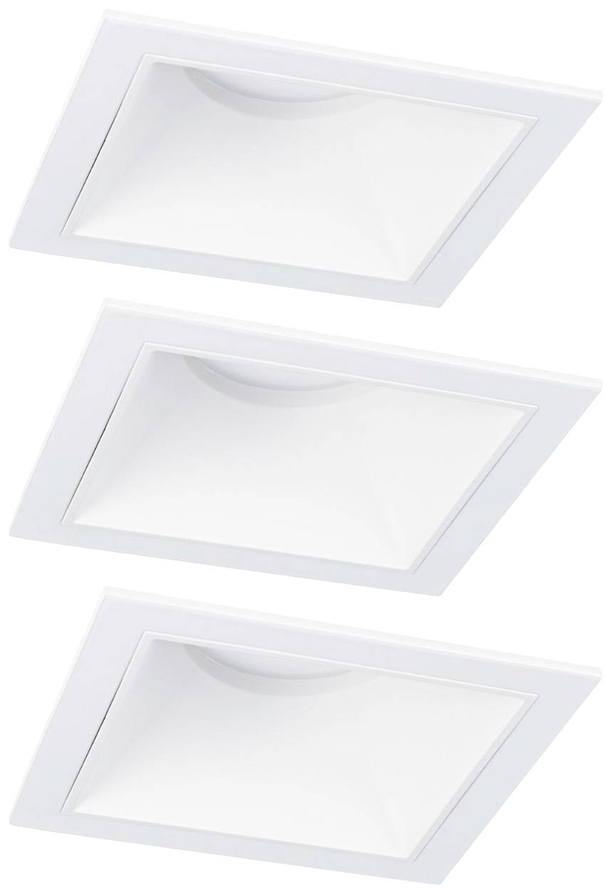 Drie inbouwspots in het vierkant, allemaal wit met een matte afwerking, geschikt voor moderne woninginrichtingen.