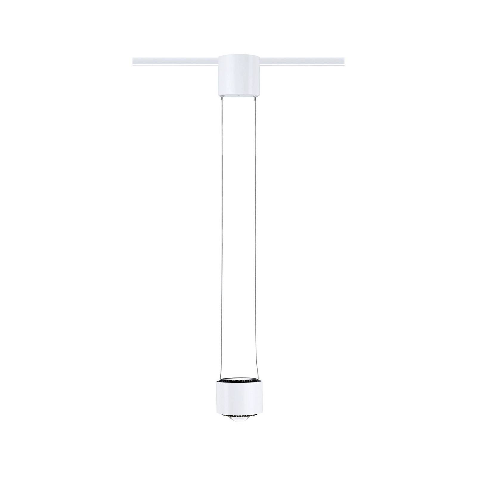 Een moderne plafondlamp met een smal, cilindrisch ontwerp en een wit behuizing. Ideaal voor minimalistische interieurs.