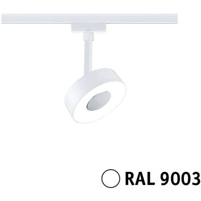 Plafondlamp met modern, rond design in wit, conform RAL 9003. Geschikt voor railmontage.