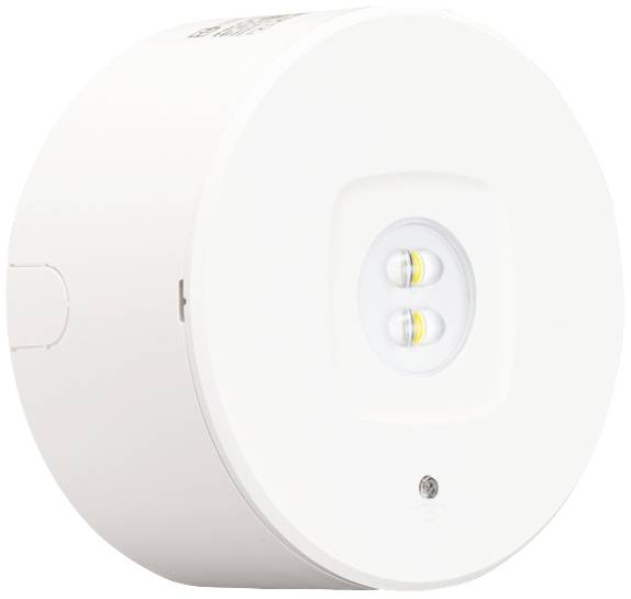 Witte ronde Smart-LED-verlichtingssensor met twee zichtbare LED's, geschikt voor slimme domoticasystemen.