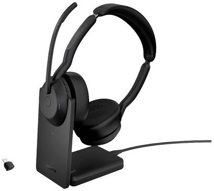 Jabra Evolve2 55 UC Stereo On Ear headset  Bluetooth Stereo Zwart Noise Cancelling Microfoon uitschakelbaar (mute), Volumeregeling Computer