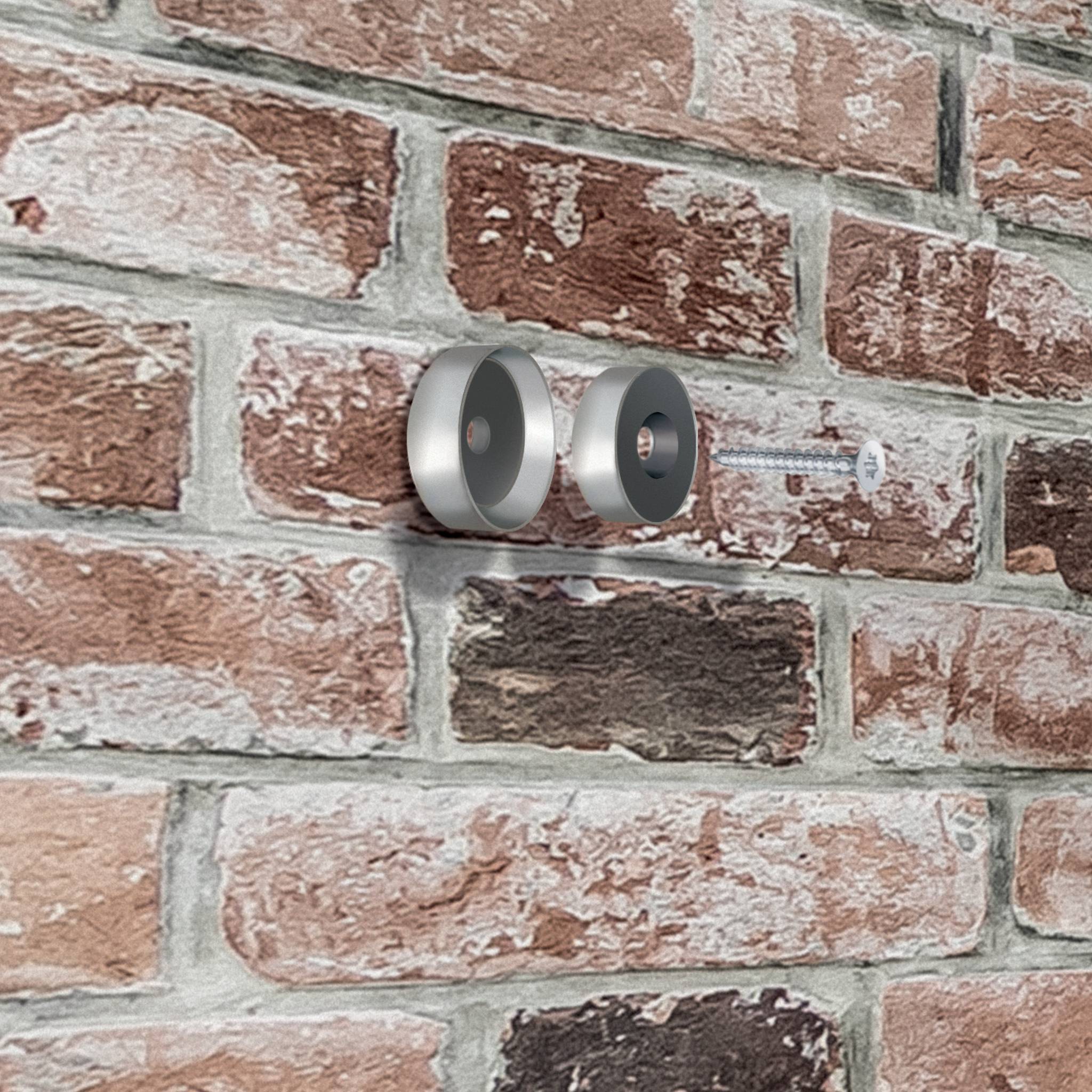 Twee wandplanken aan een bakstenen muur, rechts ernaast een thermometer die 20°C aanwijst. De scène oogt modern en strak.