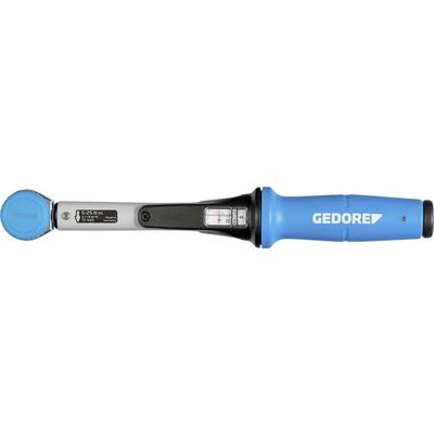 Een blauwe en grijze momentsleutel met het label 'GEDORE', voorzien van een schaal voor momentmeting.