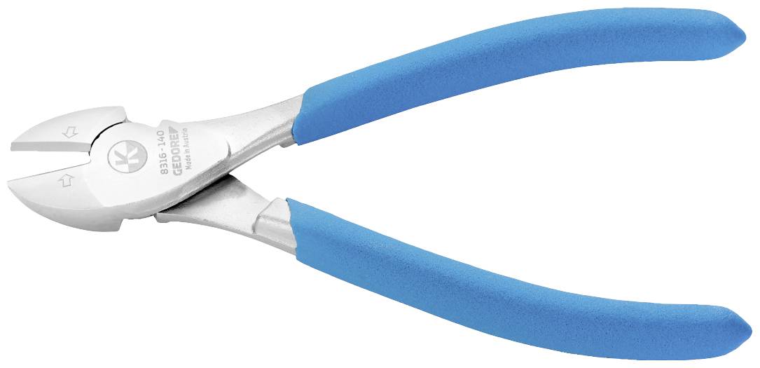 Zijkniptang met blauwe handgrepen, gebruikt voor het knippen van draad of fijne metalen onderdelen bij ambachtelijke of elektrische werkzaamheden.