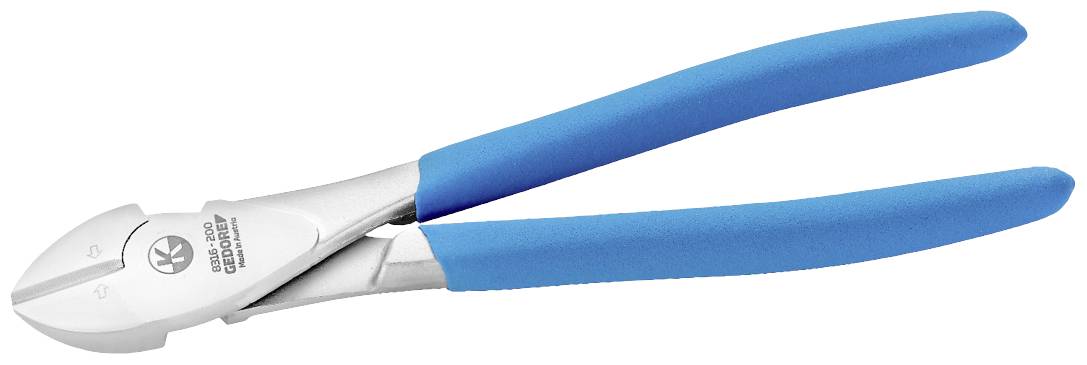 Zijkniptang met blauwe handgrepen, hoofdzakelijk gebruikt voor het knippen van draad of kabels.