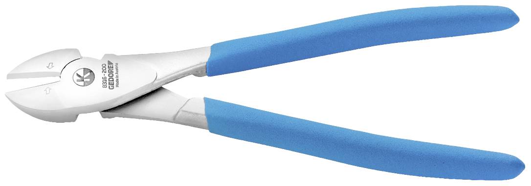 Zijkniptang met zilveren kop en blauwe handgrepen. Geschikt voor het knippen van draad of dunne materialen.