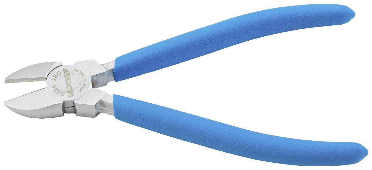 Een zilveren tang met blauwe handgrepen, geschikt voor het knippen van draad.