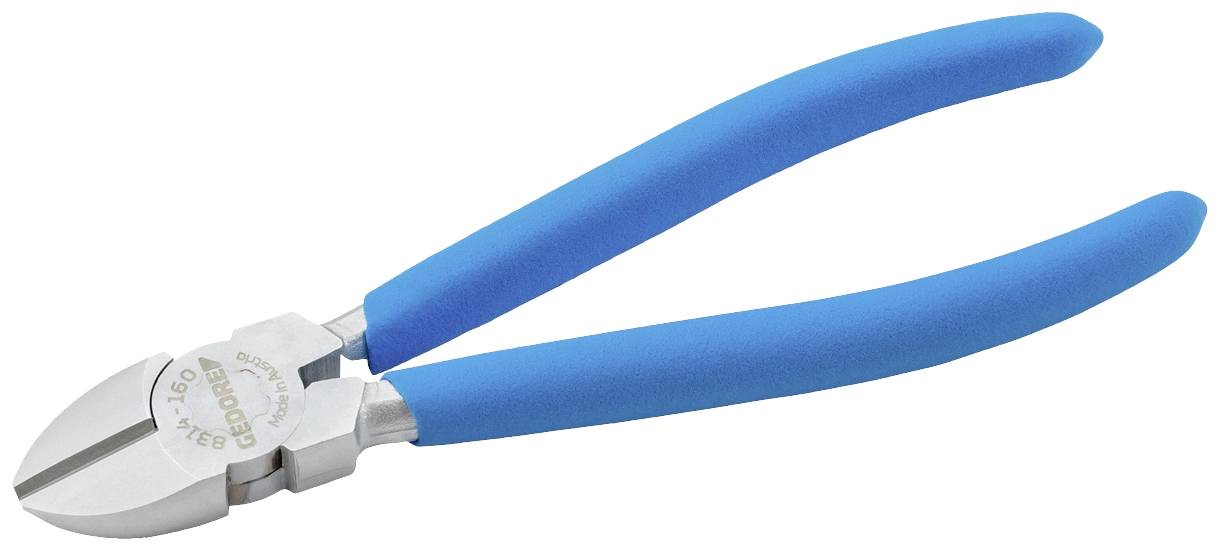 Een blauwe zijkniptang met metalen bekken, gebruikt voor het doorknippen van draden of kabels.