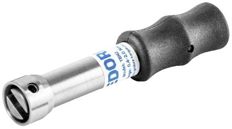 Draaimomentgereedschap met ergonomische handgreep en metalen punt, geschikt voor precisietoepassingen.