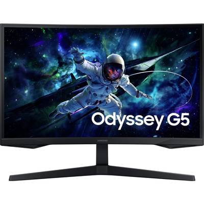 Een monitor met een astronaut op een ruimteachtergrond en de tekst 'Odyssey G5'.