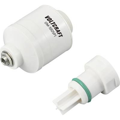 Een witte sensor met het opschrift 'VOLTCRAFT OMI-100 SPT' naast een witte stekkerverbinding met een groene afdichtingsring.