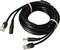 Een lang, opgerold zwart kabel met twee RJ45-connectoren en een DC-voedingsstekker.