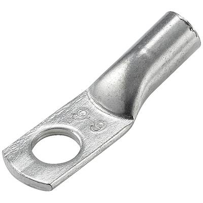 Metalen kabelschoen met één gat voor bevestiging en een schacht voor het invoeren van elektrische geleiders.